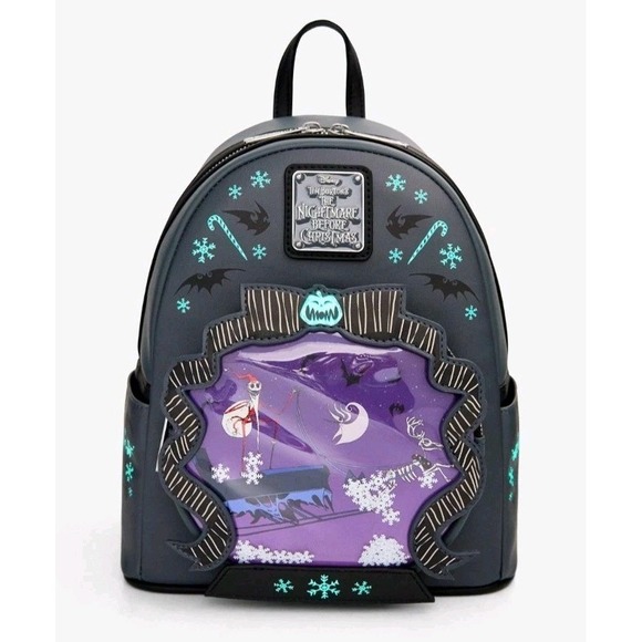 Loungefly Disney Nightmare Before Christmas Jack Sleigh Snow Globe Glow Backpack
